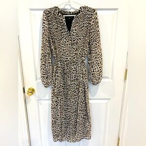 Banana Republic Animal Print Long Sleeve Midi Dress
